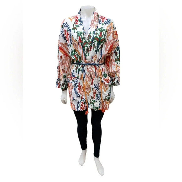 Zara NWT Hanoi Kimono Multicolored Linen Blend Size Large - Picture 2 of 11